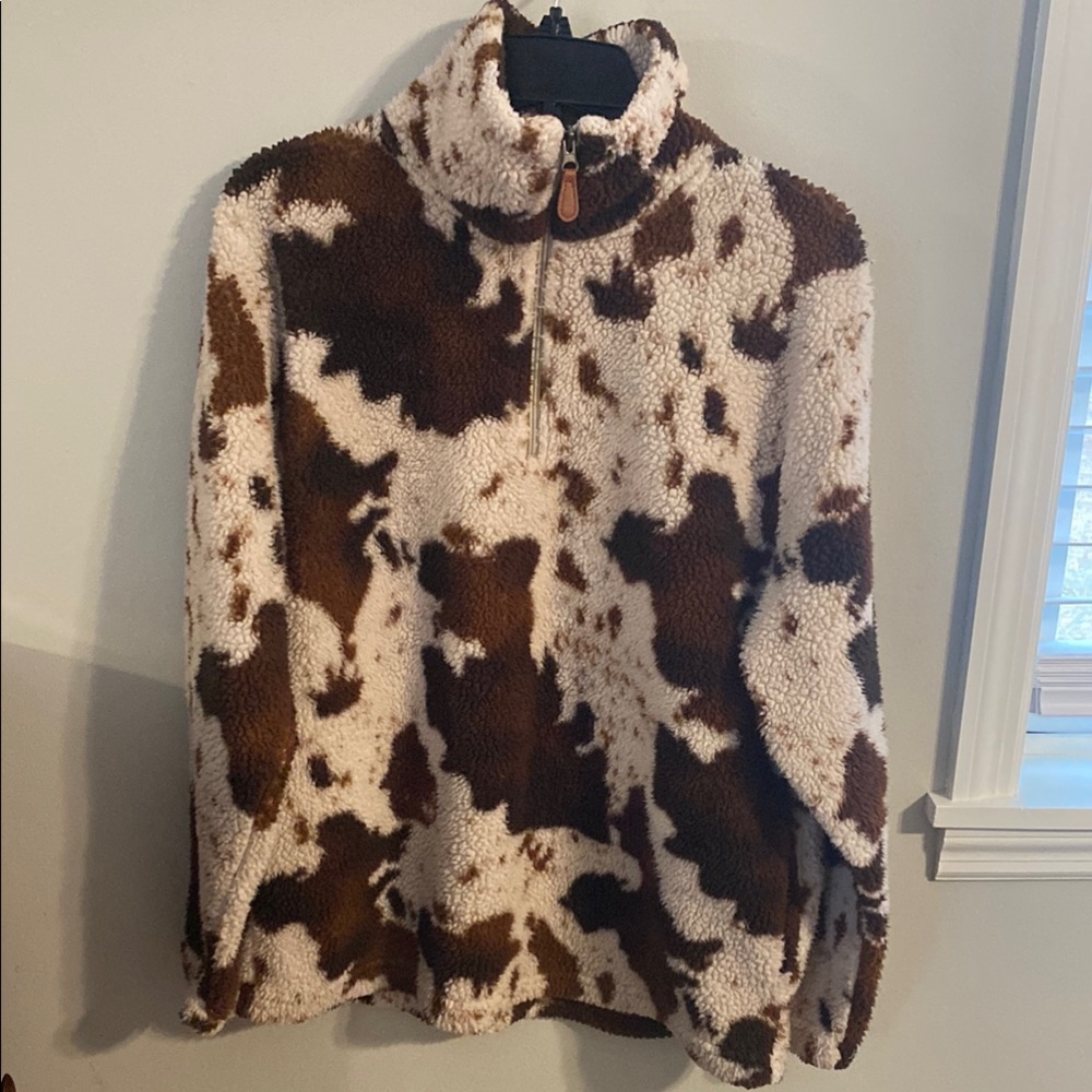 Cozy Cow Print Sherpa Pullover